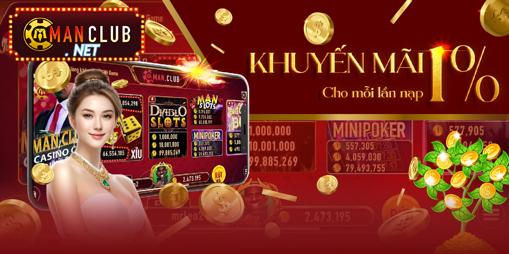 Khuyến mãi 1% mỗi lần nạp tiền Manclub